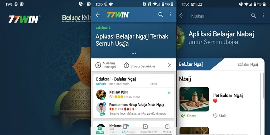 Antarmuka aplikasi 77WIN untuk belajar ngaji yang interaktif dan menarik.