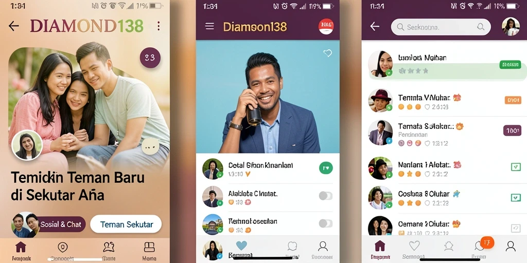 Tampilan antarmuka aplikasi Teman Sekitar DIAMOND138 yang menarik.